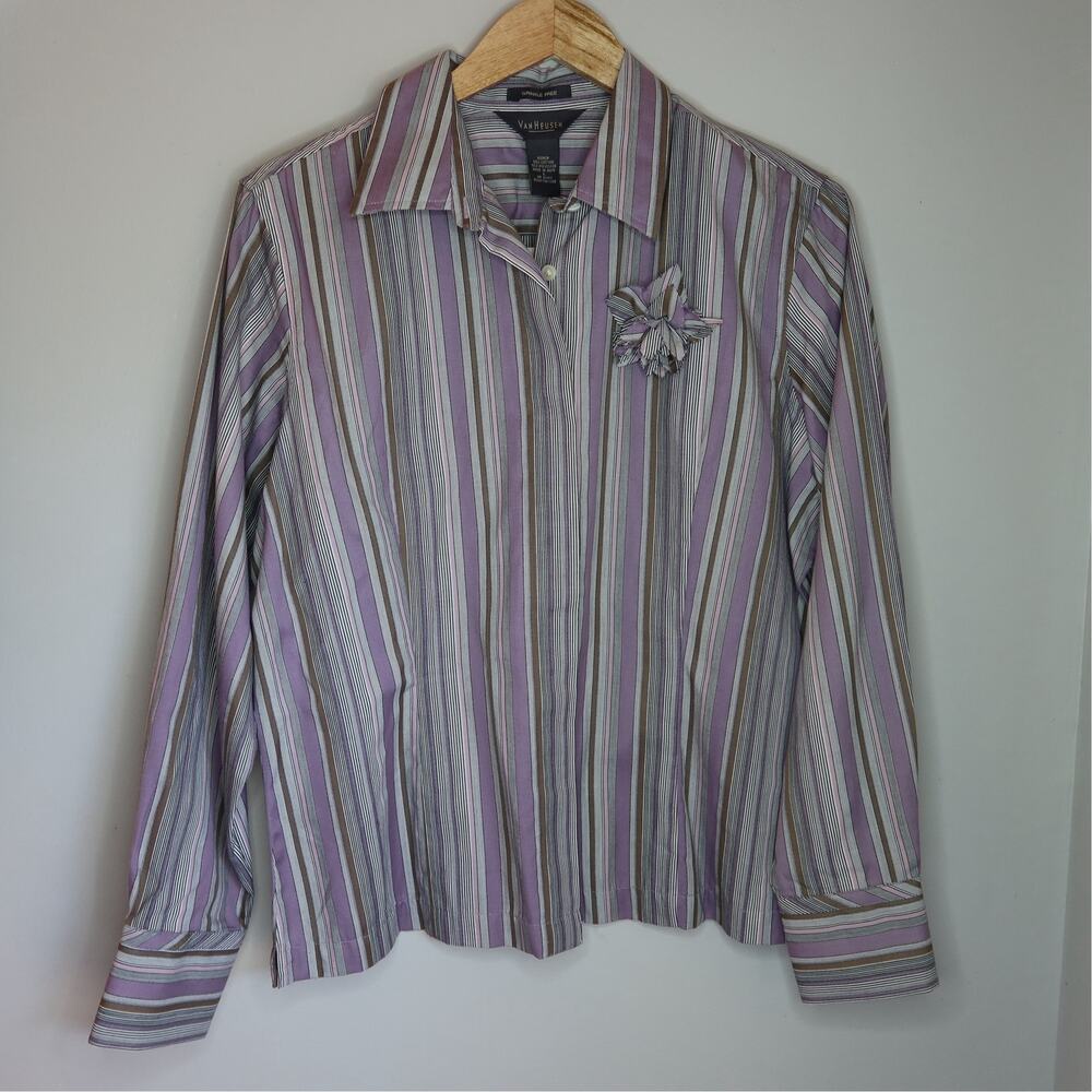 Van Heusen Vintage Striped Button Down Shirt L Purple Y2K Indie
